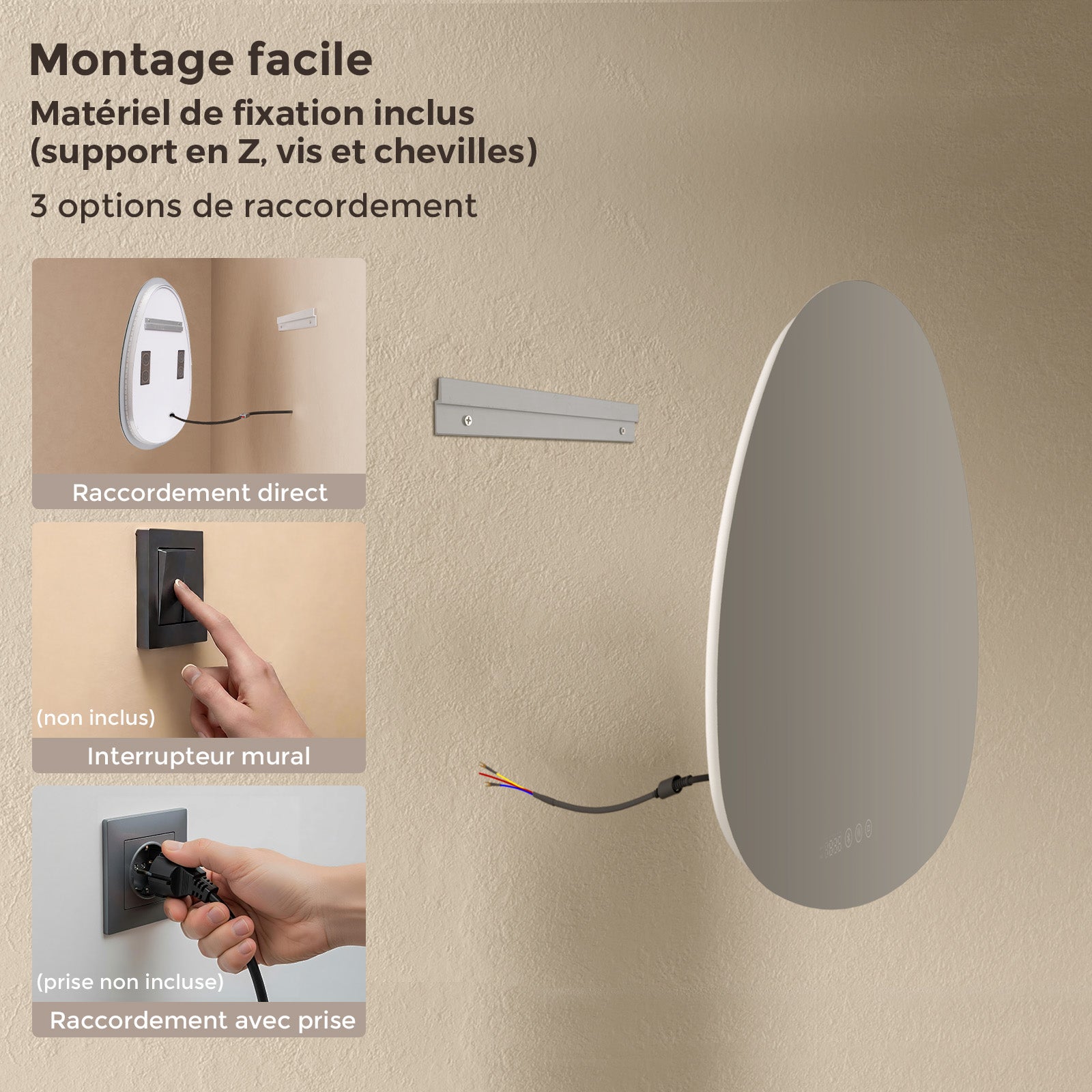 S'AFIELINA Miroir de Salle de Bain avec Éclairage Asymétrique 85 x 50 cm, 3 Couleurs de Lumière Réglables, Antibuée, Bluetooth, Horloge, Température - 9