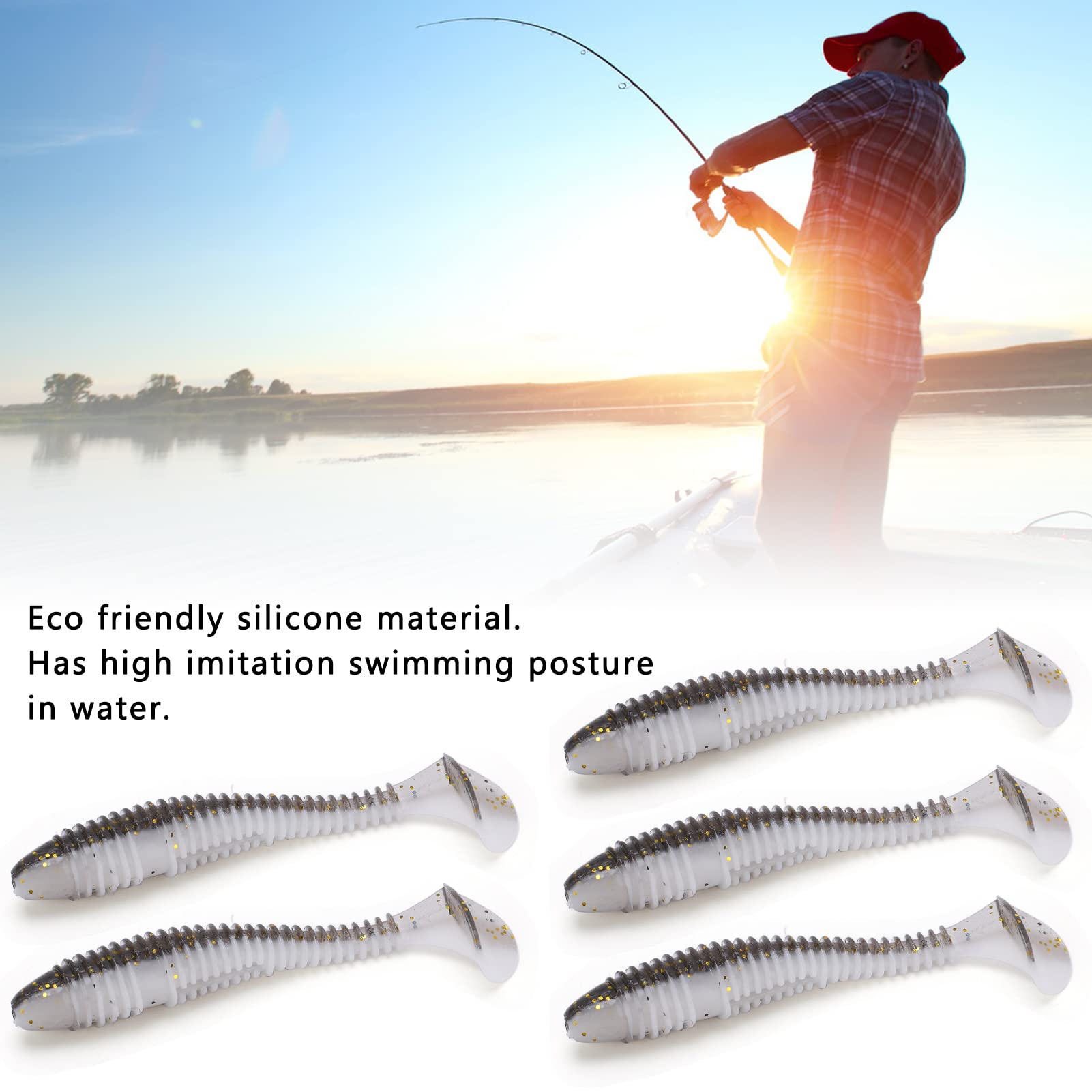 HOTUT Esca Da Pesca Morbido Silicone, 3 Pezzi T Coda Esca Artificiale Con Gancio Tagliente, Esca Per Esca Morbida Occhi 3D Per Bass, Trote E Crappie, Esche Da Nuoto Con Coda A - 4