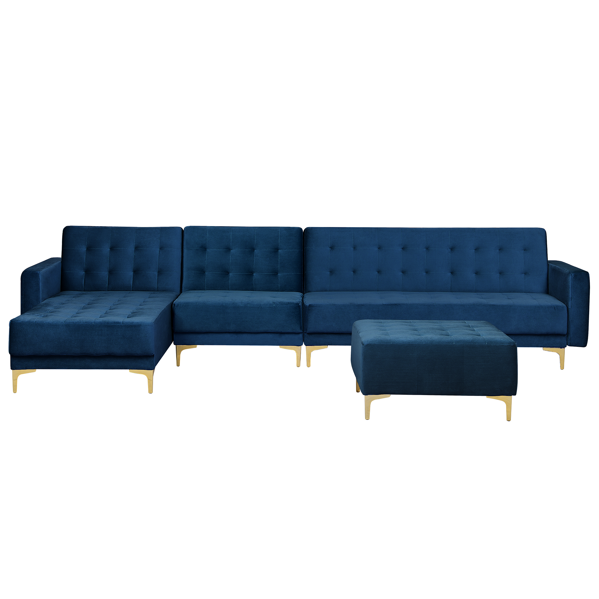 Canapé-lit d'angle modulable ABERDEEN Velours Bleu marine avec ottoman ...