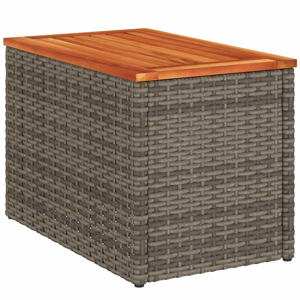 Mesas de apoio p/ jardim, Mesa de terraço 2 pcs vime PE/madeira maciça cinzento - 5