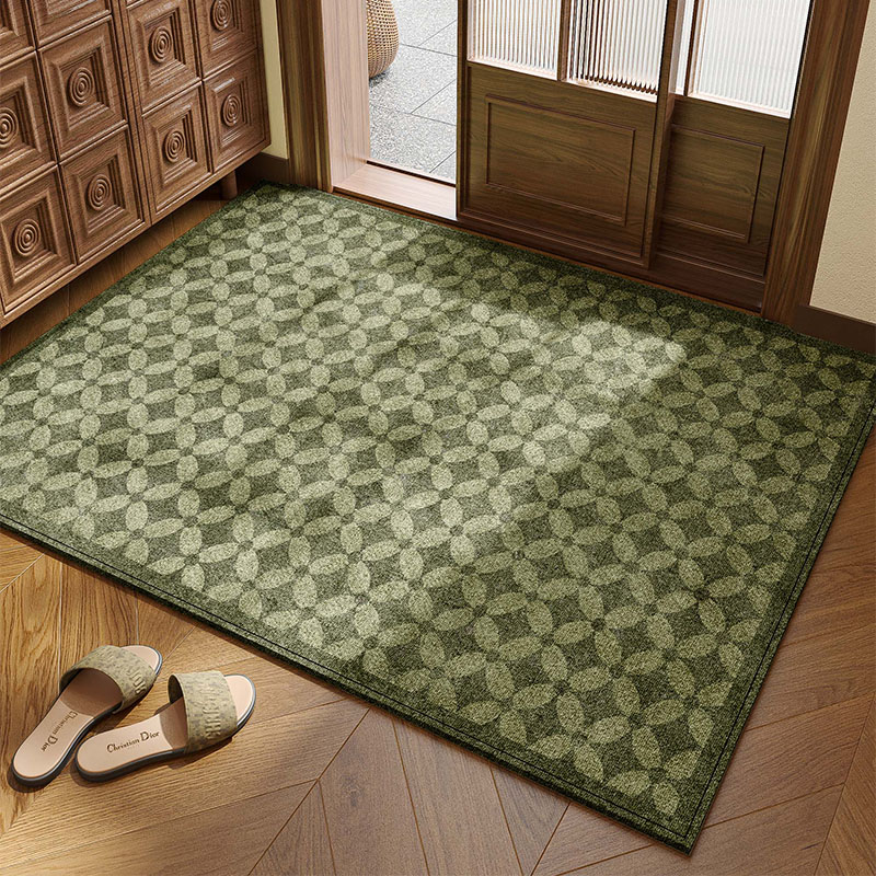 Mata podłogowa Retro Green Silk, odporna na zabrudzenia, wycieraczka wejściowa, 90 x 120 cm