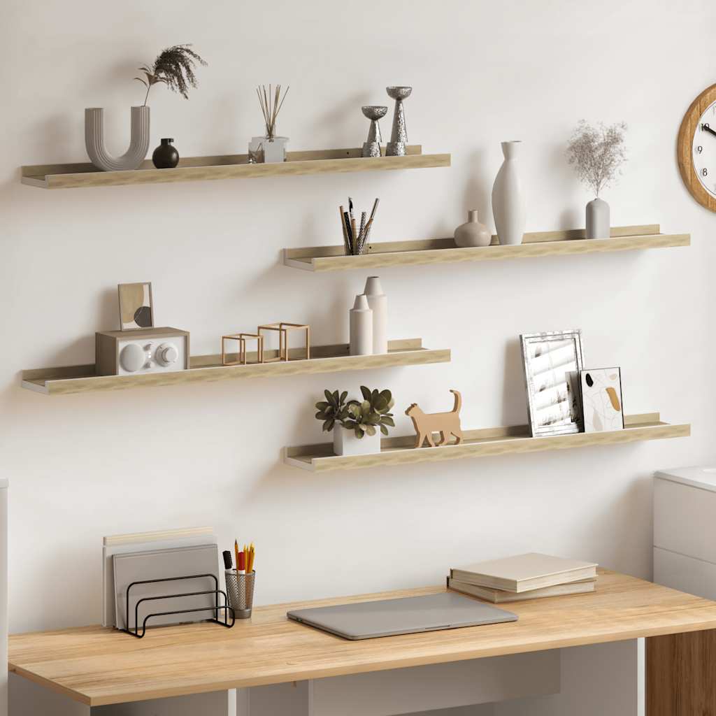Vidaxl Estantes De Pared 4 Piezas, Y Roble Sonoma, 80X9x3 Cm Blanco , Leroy Merlin