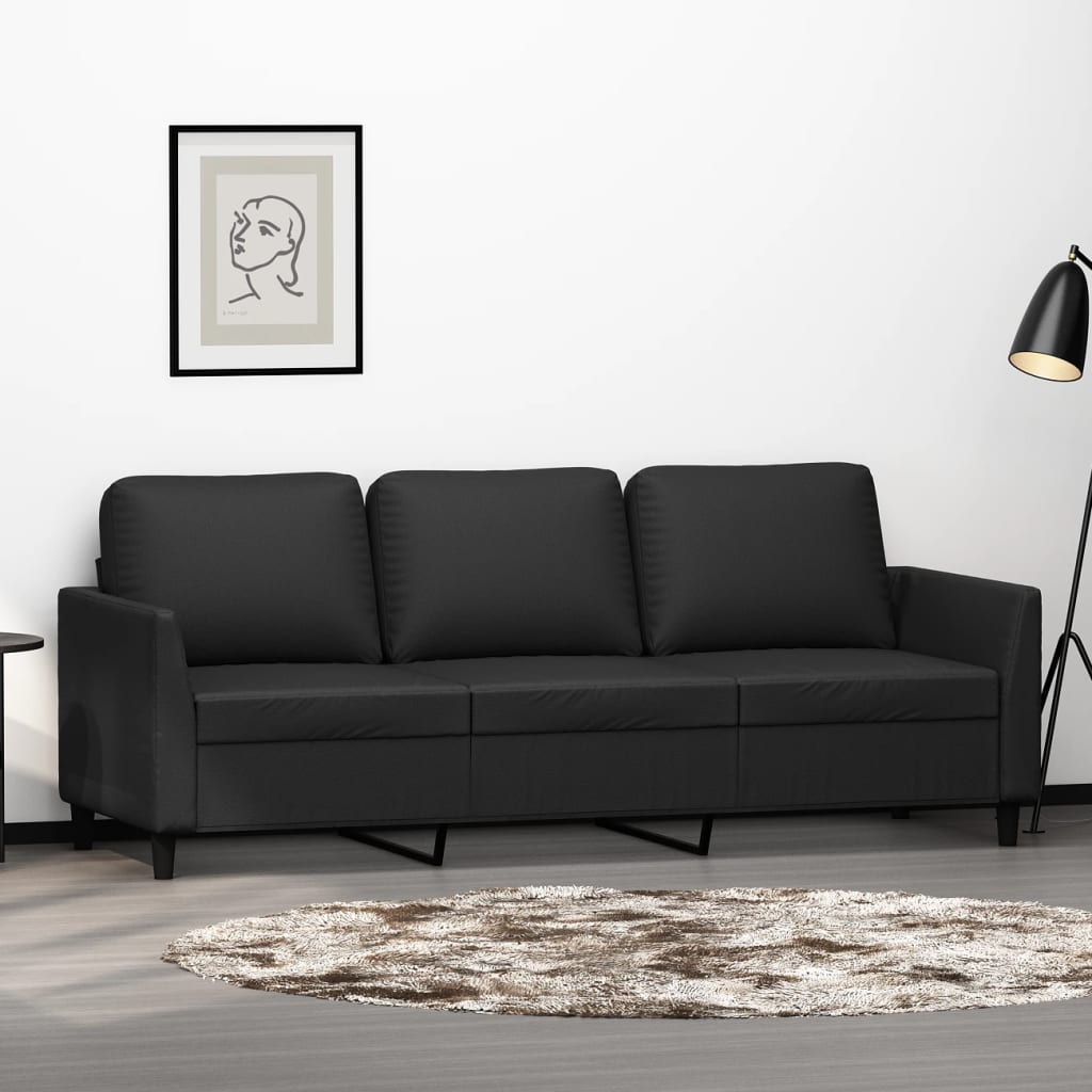 Canapé 3 Places Similicuir Noir Avec Repose-pieds - Dimensions 198x77x80 Cm - Structure Métal Et Contreplaqué - Assemblage Requis - 2