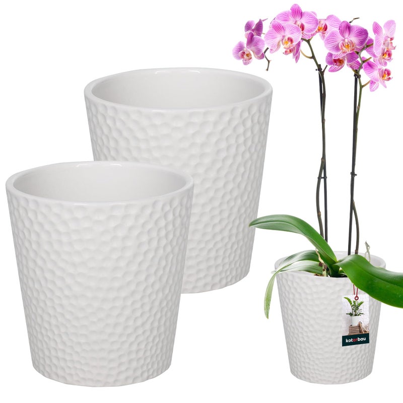 Doniczka ceramiczna biała na kwiaty rośliny storczyki 9,5 cm zestaw 2 szt. - KOTARBAU