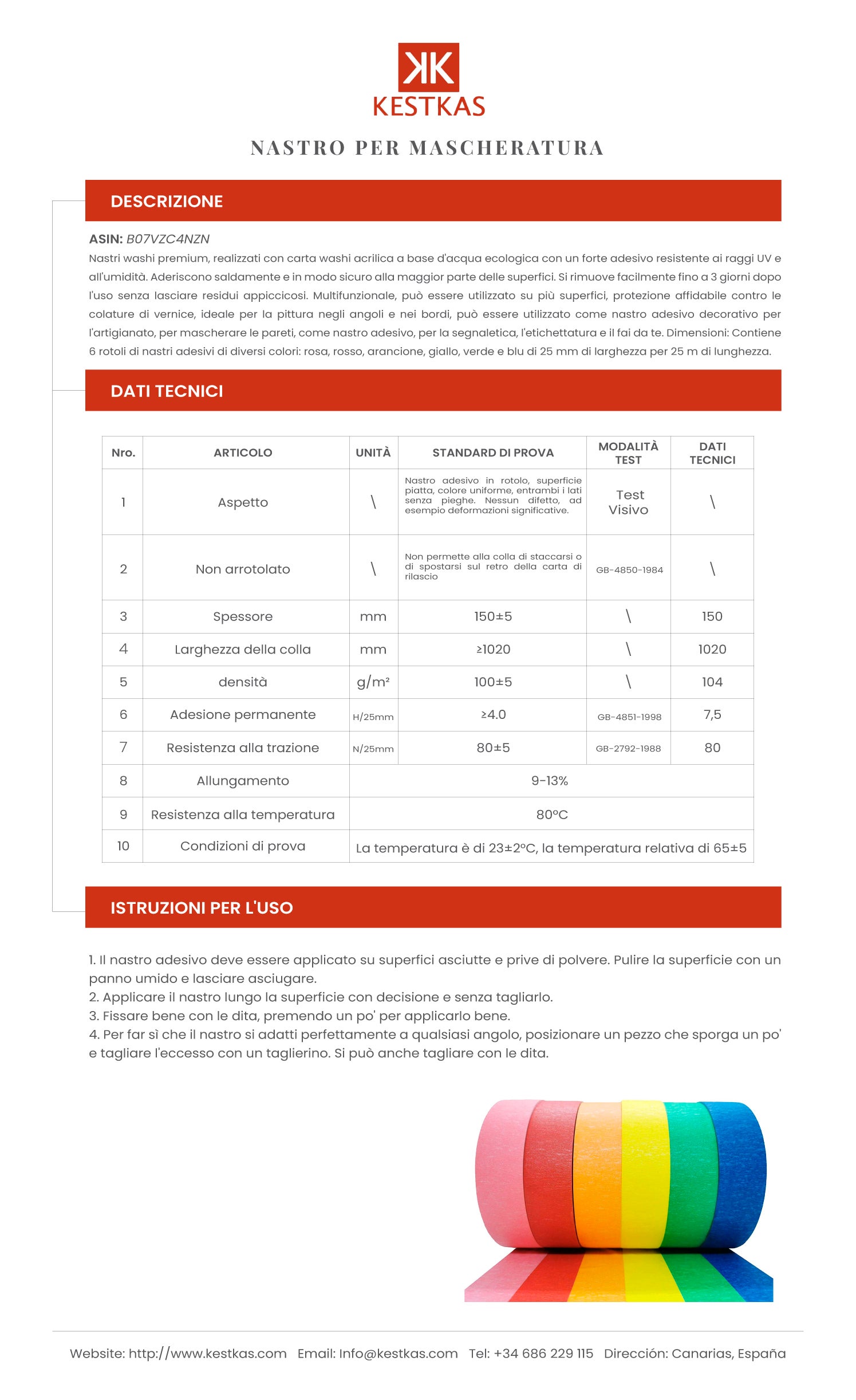 Cinta de Carrocero 25m x 25mm 6 colores KESTKAS - Cinta de Pintor - Cinta para Pintar Removible sin Residuos - 9