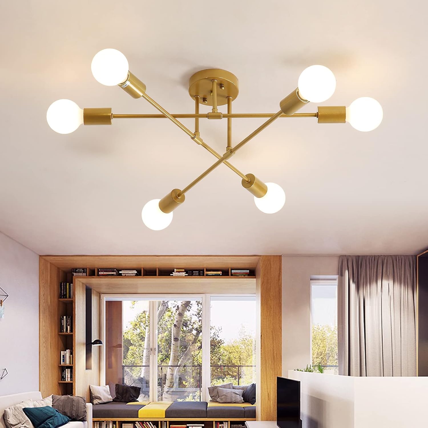 Lampadario Sputnik Vintage 6 Luci - Soffitto In Stile Industriale, Oro - Foto 2