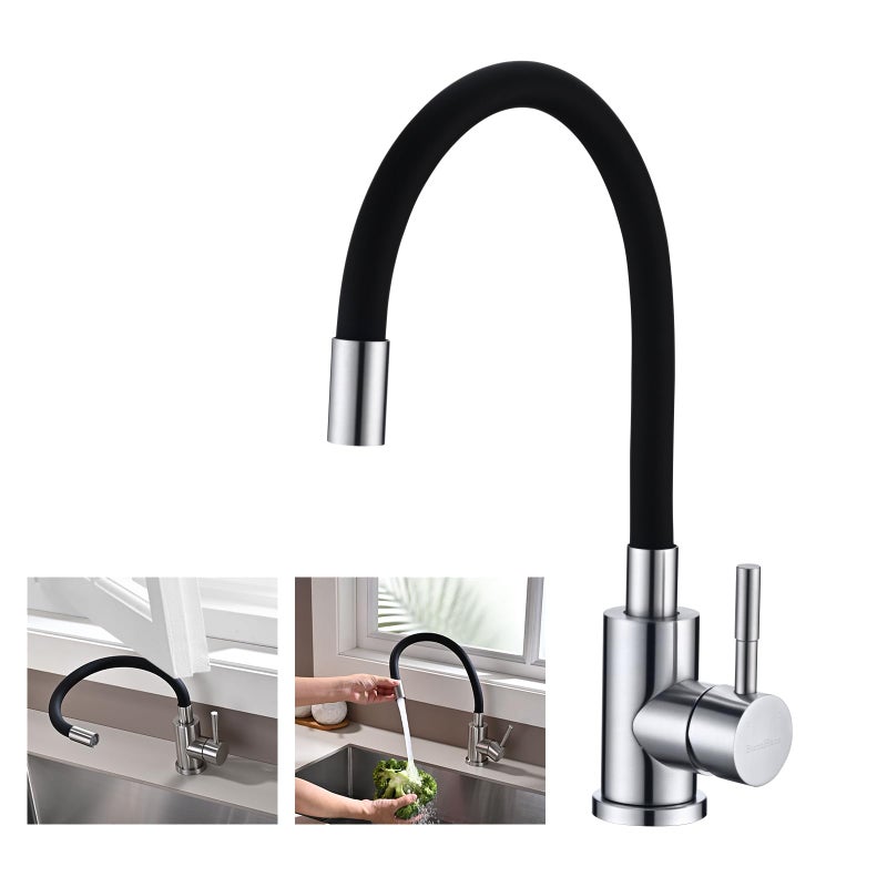 Elastyczna Bateria Kuchenna Czarna Bateria Kuchenna z Elastyczną Wylewką Bateria Zlewozmywakowa Armatura Kuchenna Bateria Zlewozmywakowa Obrotowa o