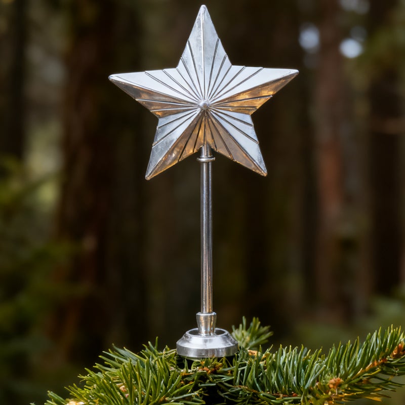 Topo de Árvore de Natal Iluminado Estrela, Topo de Árvore de Natal, Luz Quente, para Festas de Natal e Ano Novo, 32 x 16 x 5,5 cm - Prateado - 3
