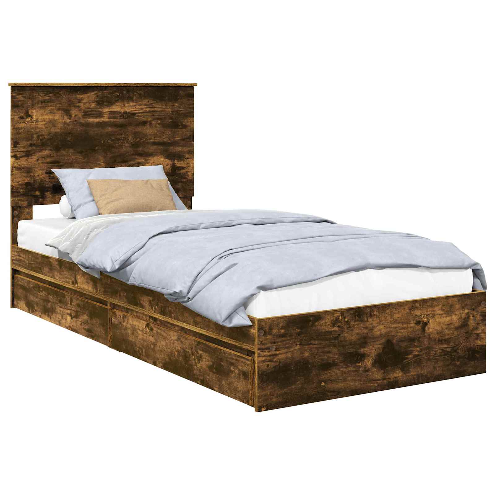 Lit de rangement chêne fumé 75 x 190 cm en panneau de bois - 2