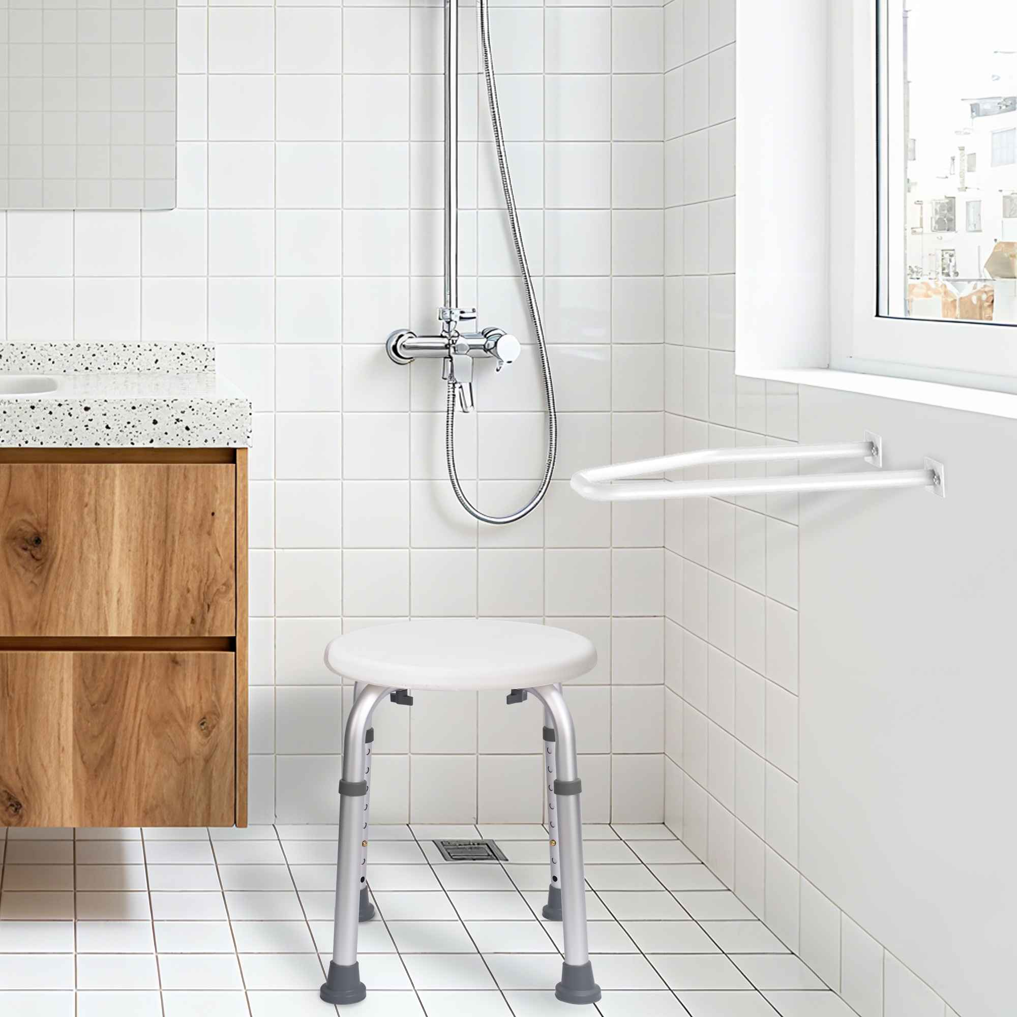 Tabouret de Douche Ajustable avec 8 Niveaux, Antidérapant et Capacité de Charge de 136kg, Structure en Alliage d'Aluminium - 2