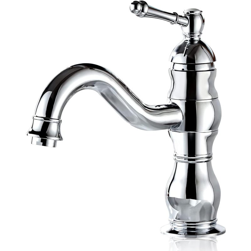 Obrotowa bateria łazienkowa 360° w chromie – Jednouchwytowa bateria mieszaczowa z mosiądzu – Bateria umywalkowa w stylu vintage – Z wężem dopływowym G