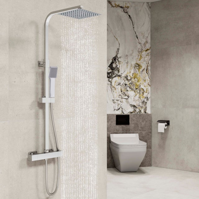 AICA Colonne de douche avec mitigeur thermostatique, pommeau carré 20x20 cm