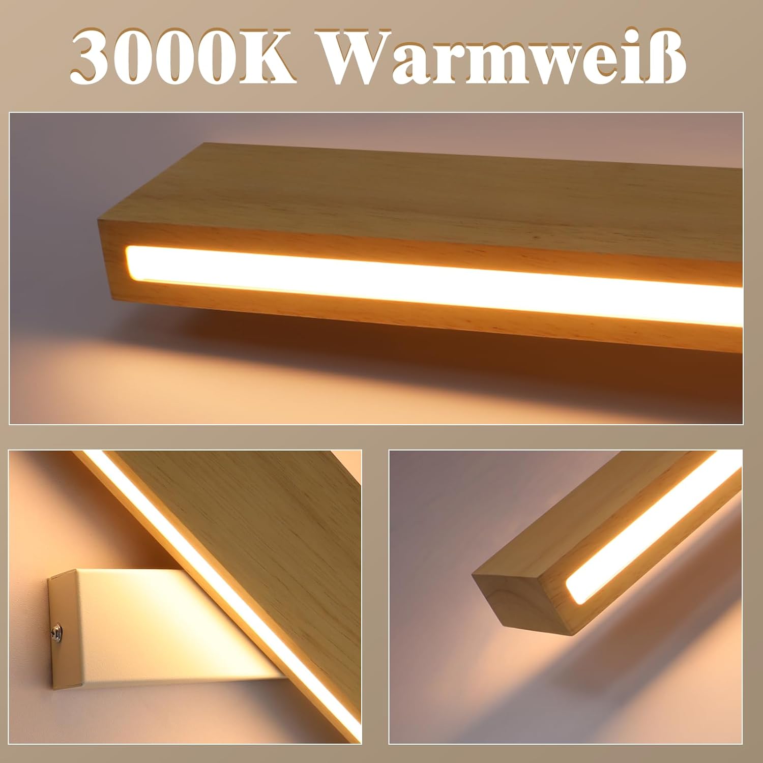 NETTLIFE Applique LED 52cm Legno Moderna, Design Su e Giù 17W Bianco Caldo 3000K, Luce Indiretta per Soggiorno Camera da Letto Corridoio Scale - 5