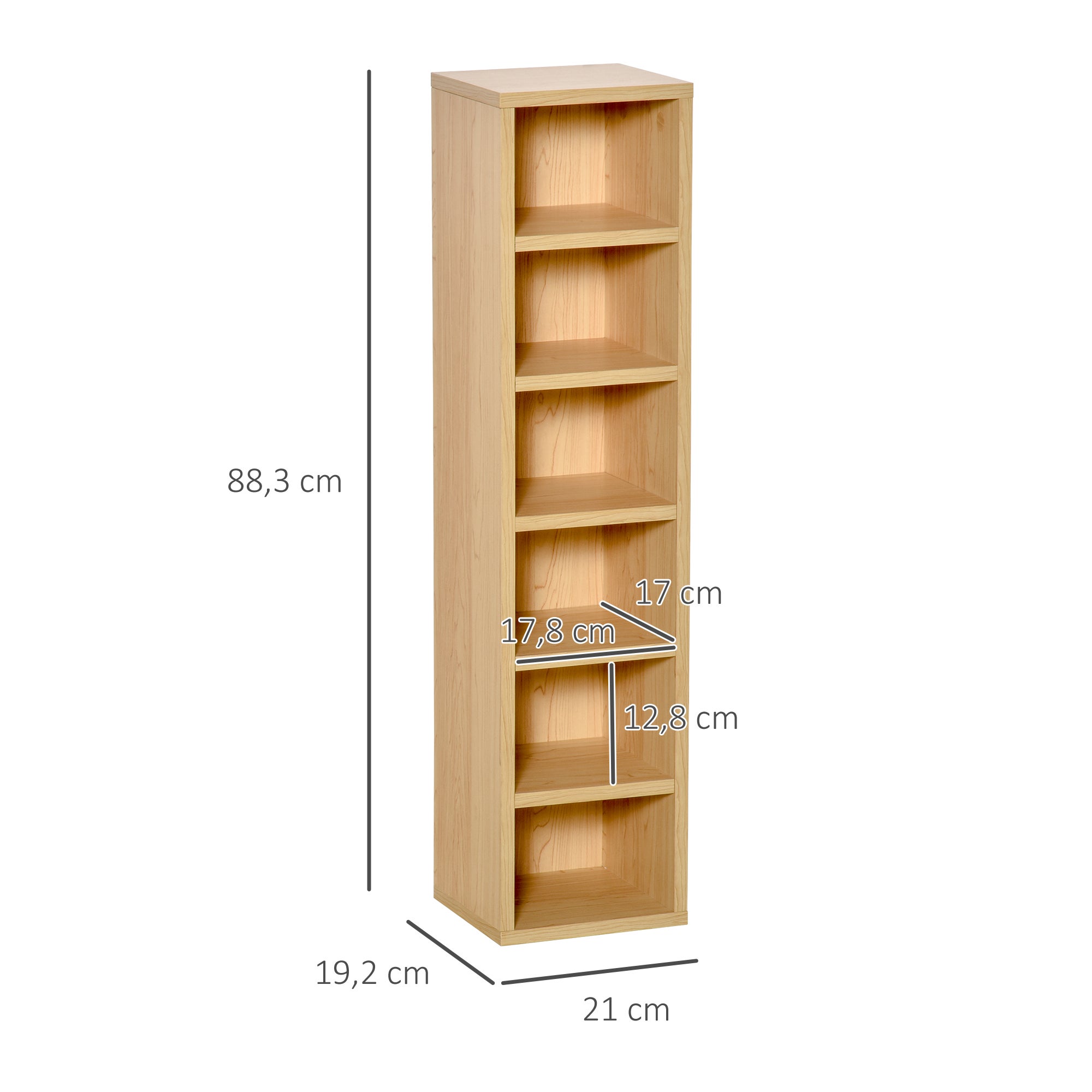 Lot de 2 étagères colonnes Armoire de Rangement CD-DVD 6 + 6 Compartiments dim. 21L x 19l x 88H cm capacité Max. 160 CD Coloris hêtre - 4