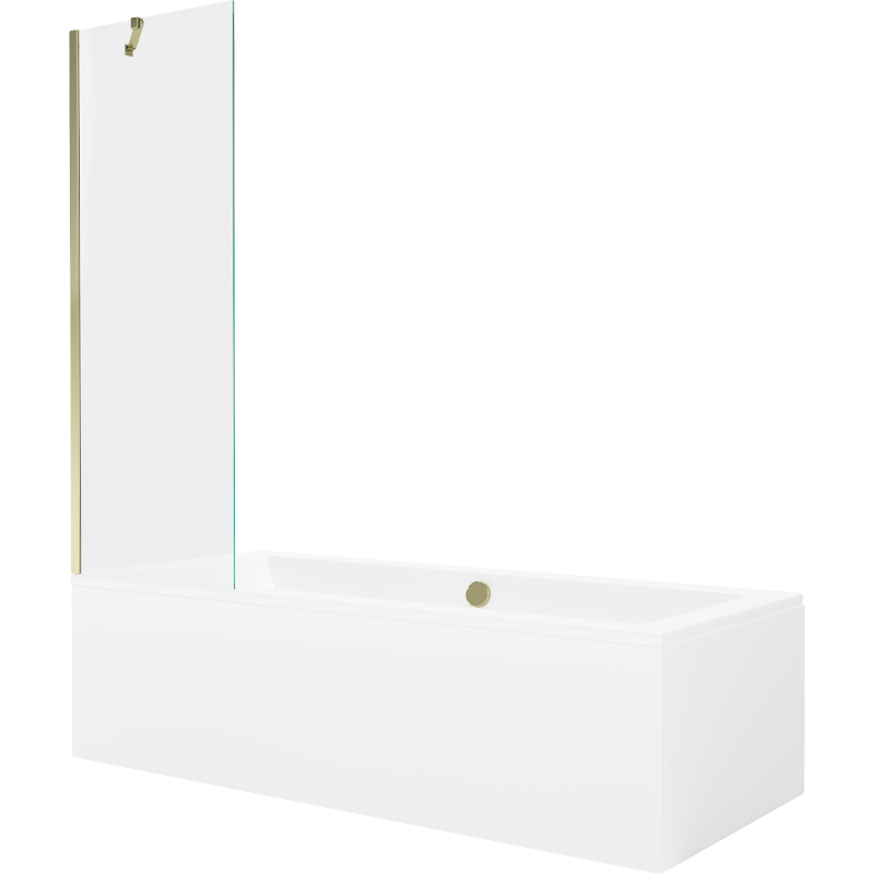 Mexen Cube wanna prostokątna 170 x 80 cm z obudową i parawanem 1-skrzydłowym 60 cm, transparent, złoty - 550517080X9506000050