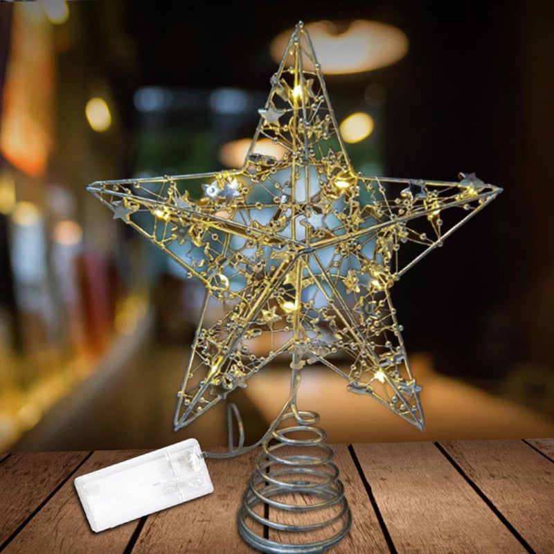 Topo de Árvore em Estrela, Decoração com Iluminação LED 25x28 cm, 10 LEDs Quentes de Natal - 3