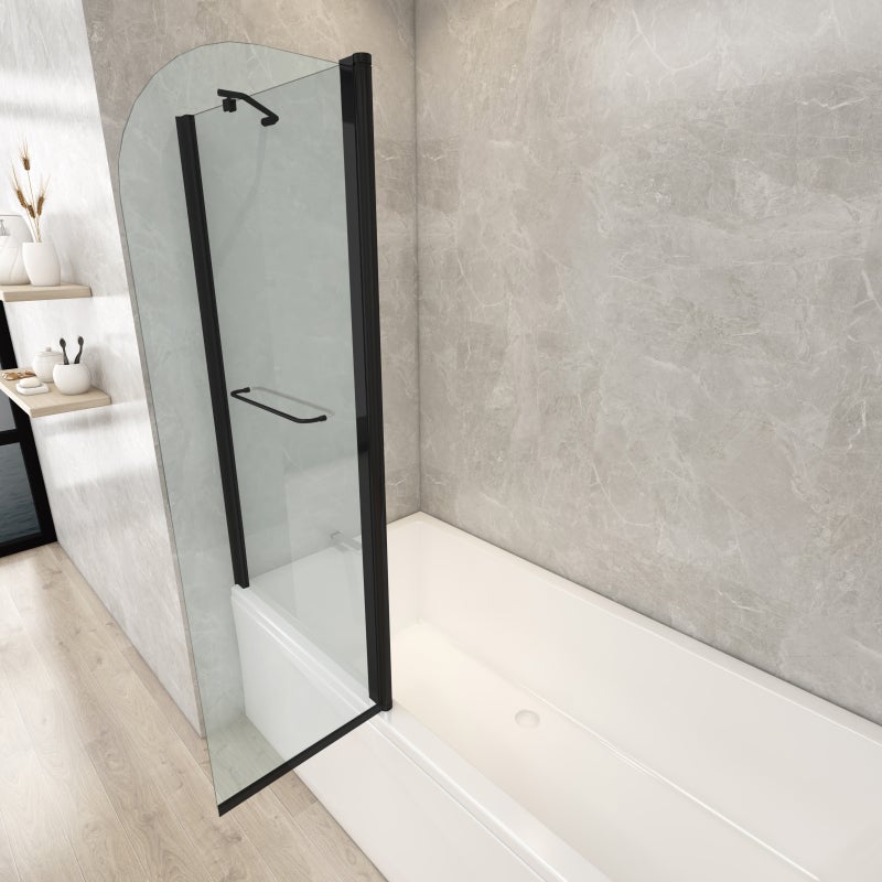 Pare-baignoire fixe avec volet pivotant design 120 x 140 cm aluminium noir mat verre 6 mm anticalcaire - 7