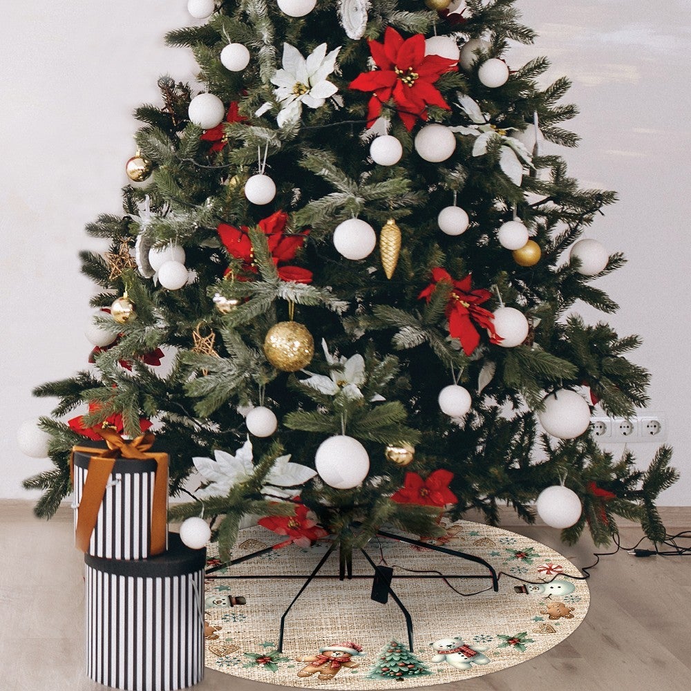 Tappeto Sotto Albero Natale Rotondo 100 Cm Addobbi Decoro Ingresso Natalizio Base Regali - Dis D - 3