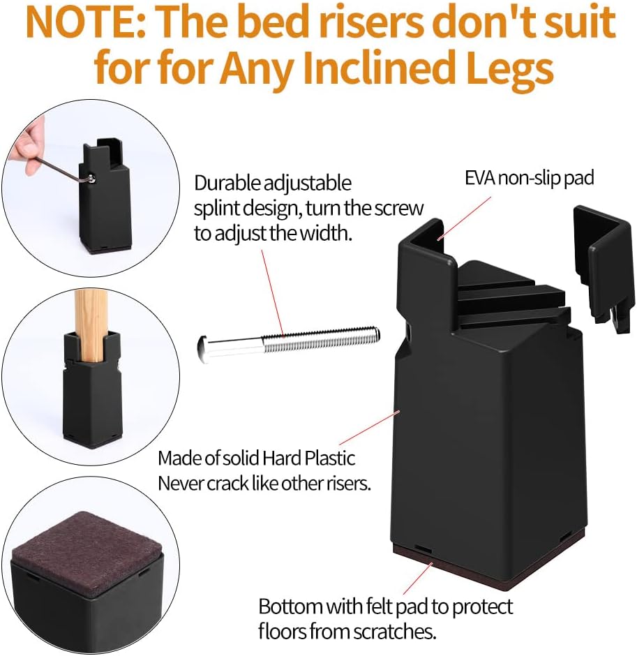 Lot De 4 Rehausseurs De Meubles Noirs Pour Lit, Chaise, Bureau, Table