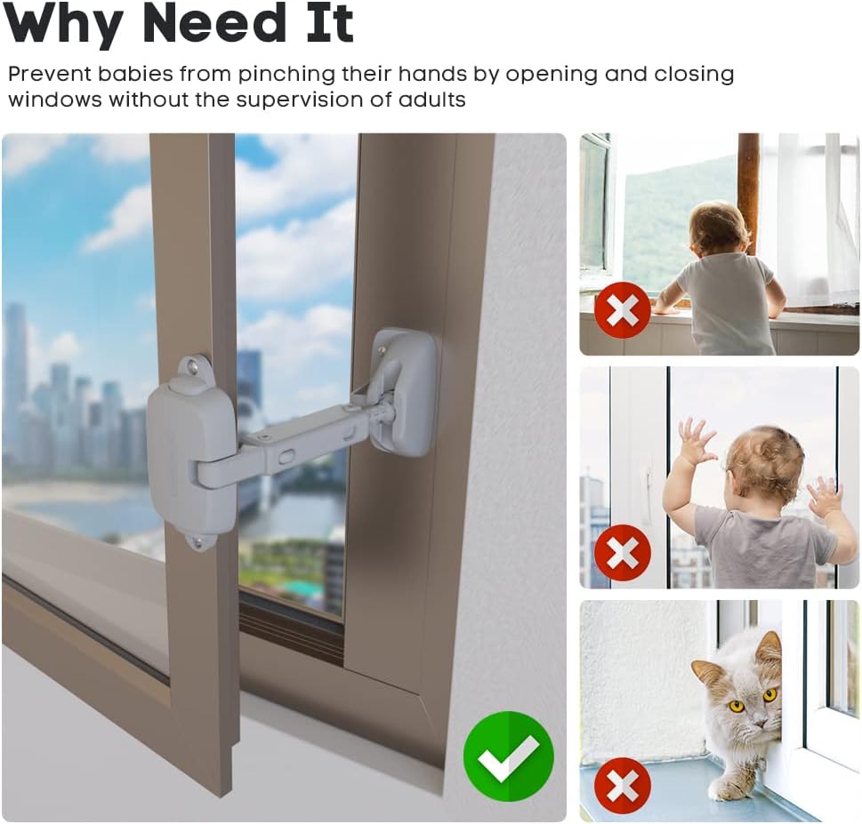 Butée de sécurité pour fenêtres – Idéale pour bébé, enfant et animaux – Protection fiable et design simple (gris) - 5