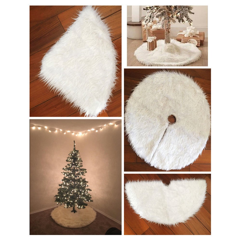 Falda de árbol de Navidad de felpa blanca pura (grande, 122 cm), decoración para árbol de Navidad, cubierta de árbol de piel artificial blanca, decora - 3