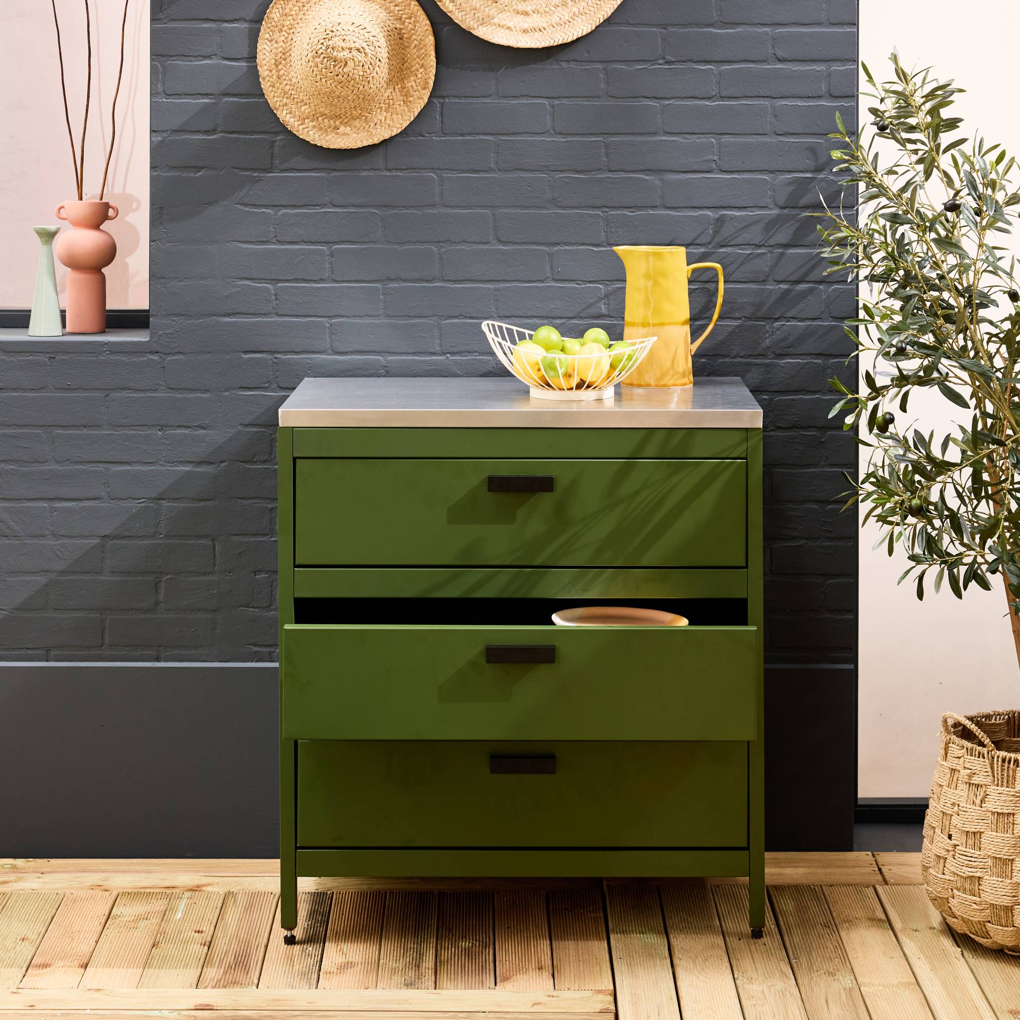 Cozinha externa em aço com 3 gavetas, 80cm, Naxos, Verde, 80x51x87.5 cm - 3