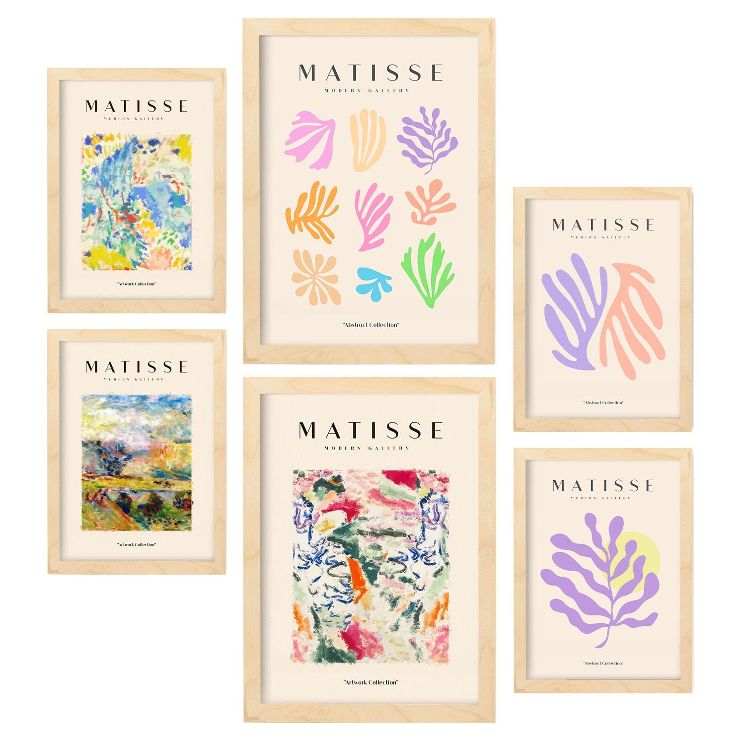 Nacnic set de 6 posters de henri matisse vegetacion láminas de fauvismo y arte abstracto para el diseño y tamaños a3 & a4 marcos color madera