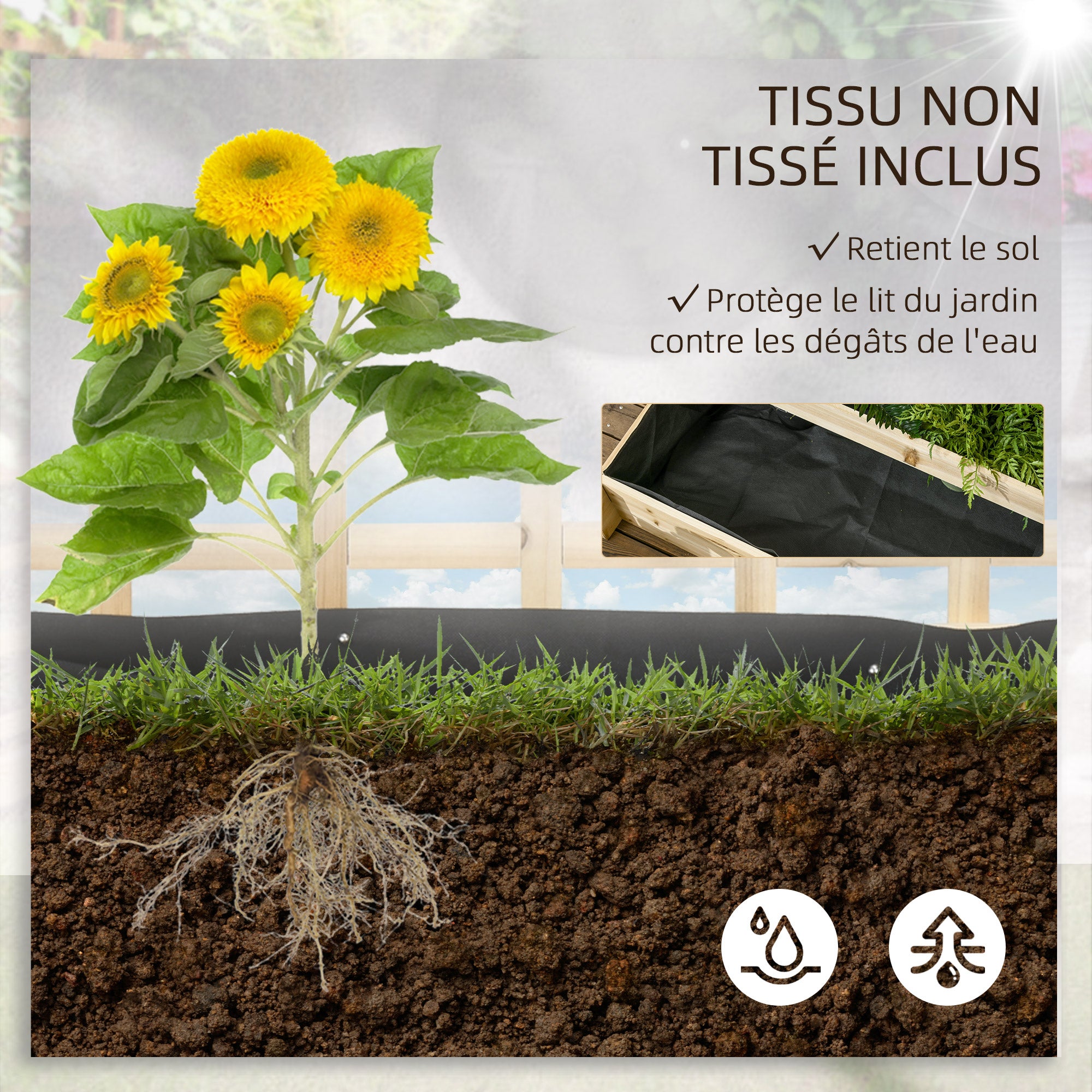 Carré potager jardinière à 3 étages avec treillis lit surélevé en bois pour plantes grimpantes légumes fleurs naturel - 8