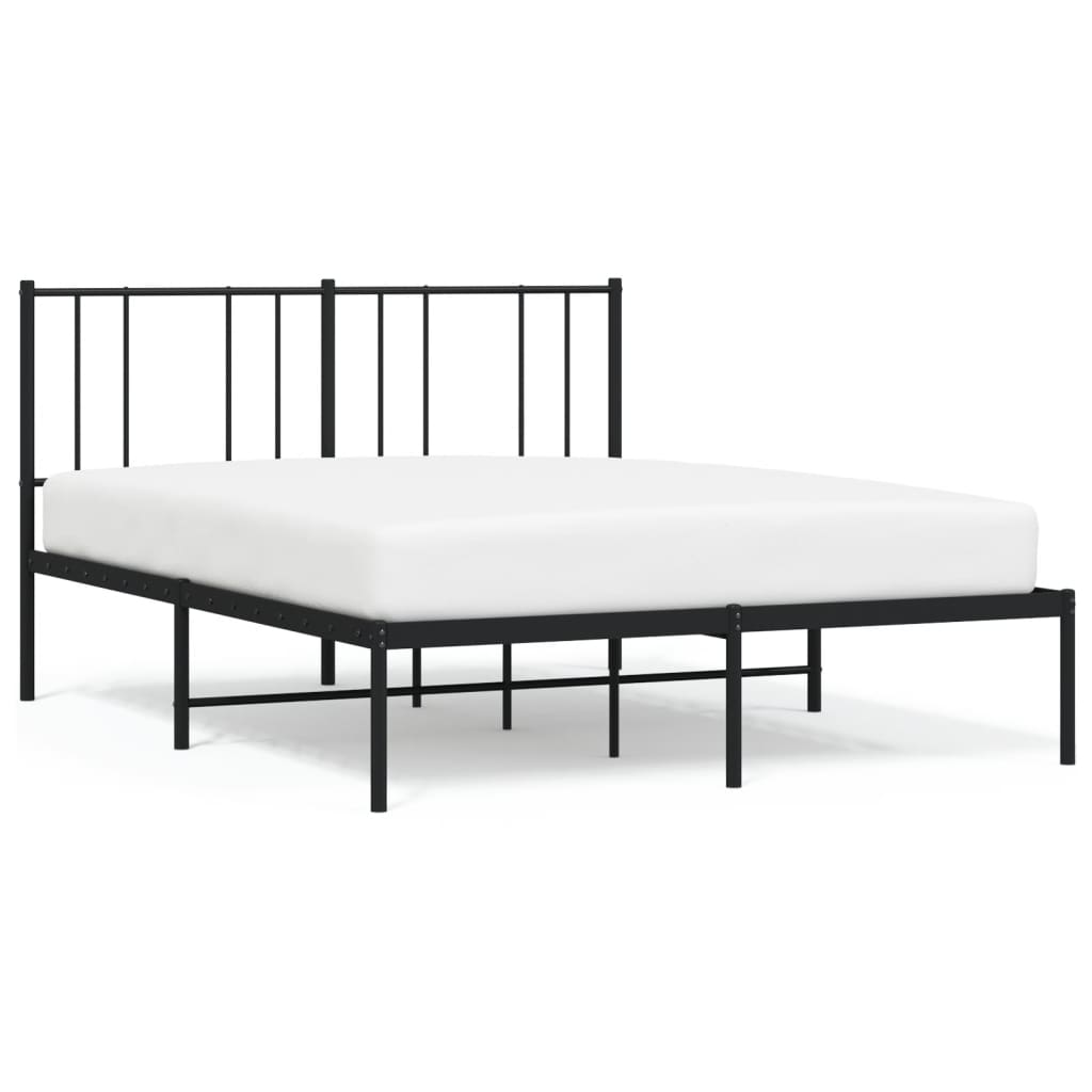Diahomy Struttura letto matrimoniale in metallo con testiera in legno/base materasso/supporto a doghe in metallo/nero e marrone