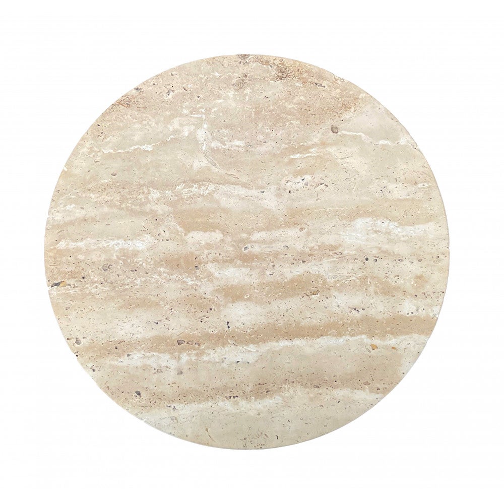 Rito - Table d'appoint en métal et travertin ø35cm - Beige - 8