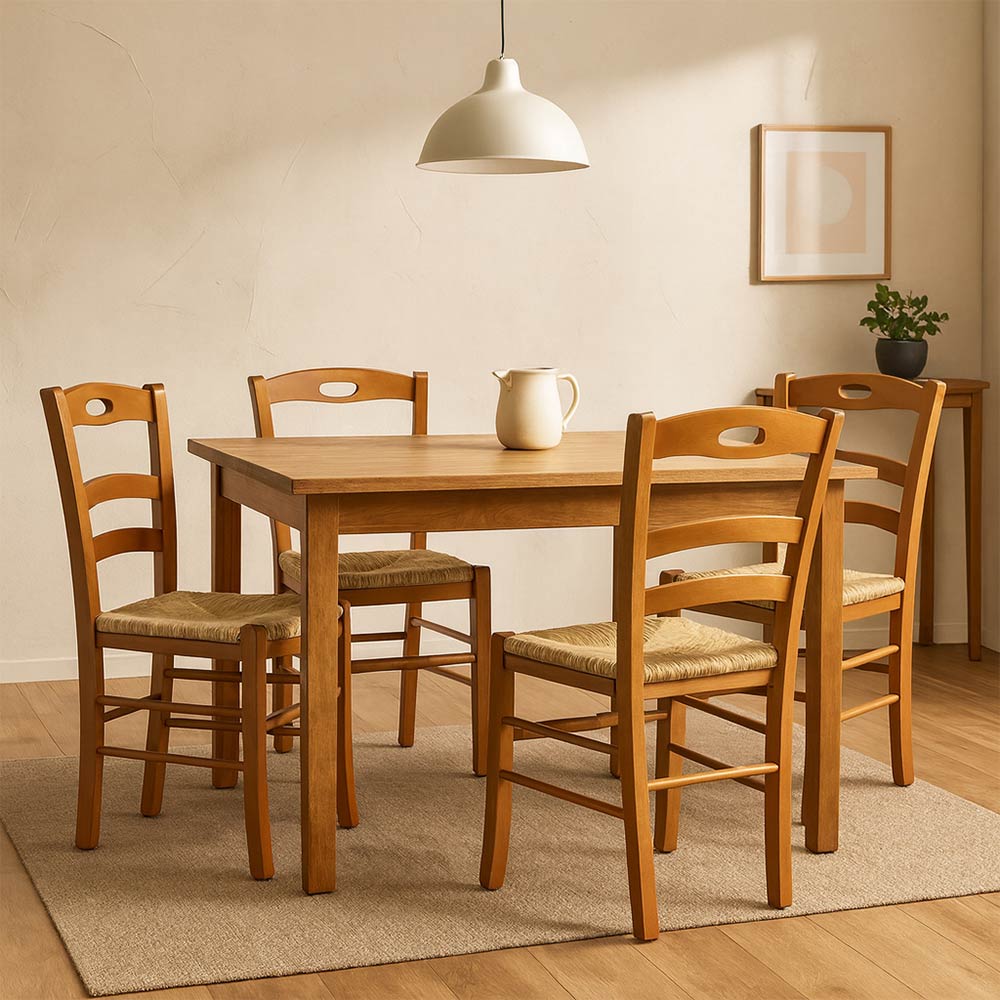 Chaise de salle à manger en bois cerisier avec siège en paille palustre - 5