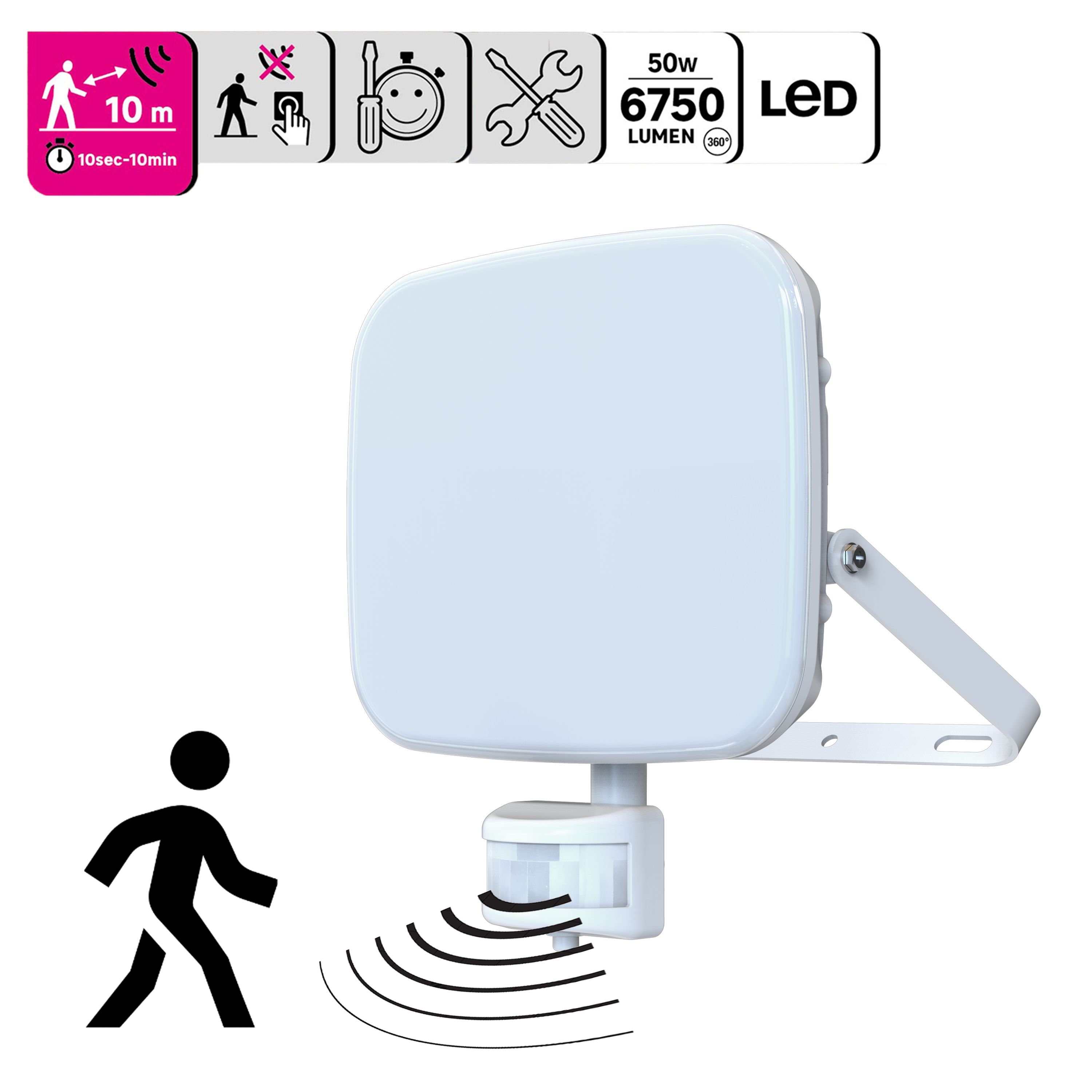 INSPIRE - Refletor fixo para exterior KANTI - LED integrado - 6750 Lm - Detector de movimento integrado - 4000 K - Branco - 3