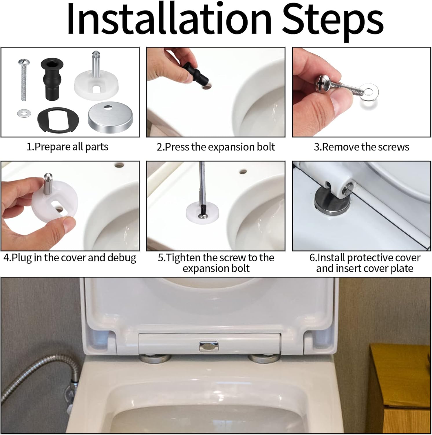 2 Pièces Abattant WC de Toilettes à Charnière Fixations, Charnières à Dégagement Rapide, avec Vis Caoutchouc Rechange - 4