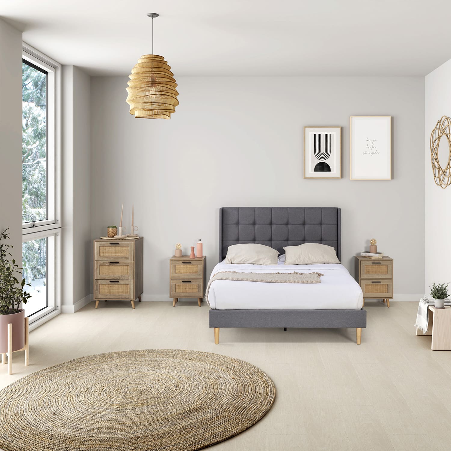 Estructura de Cama tapizada Esther de 30 cm, 150x190 cm, Gris oscuro - 4