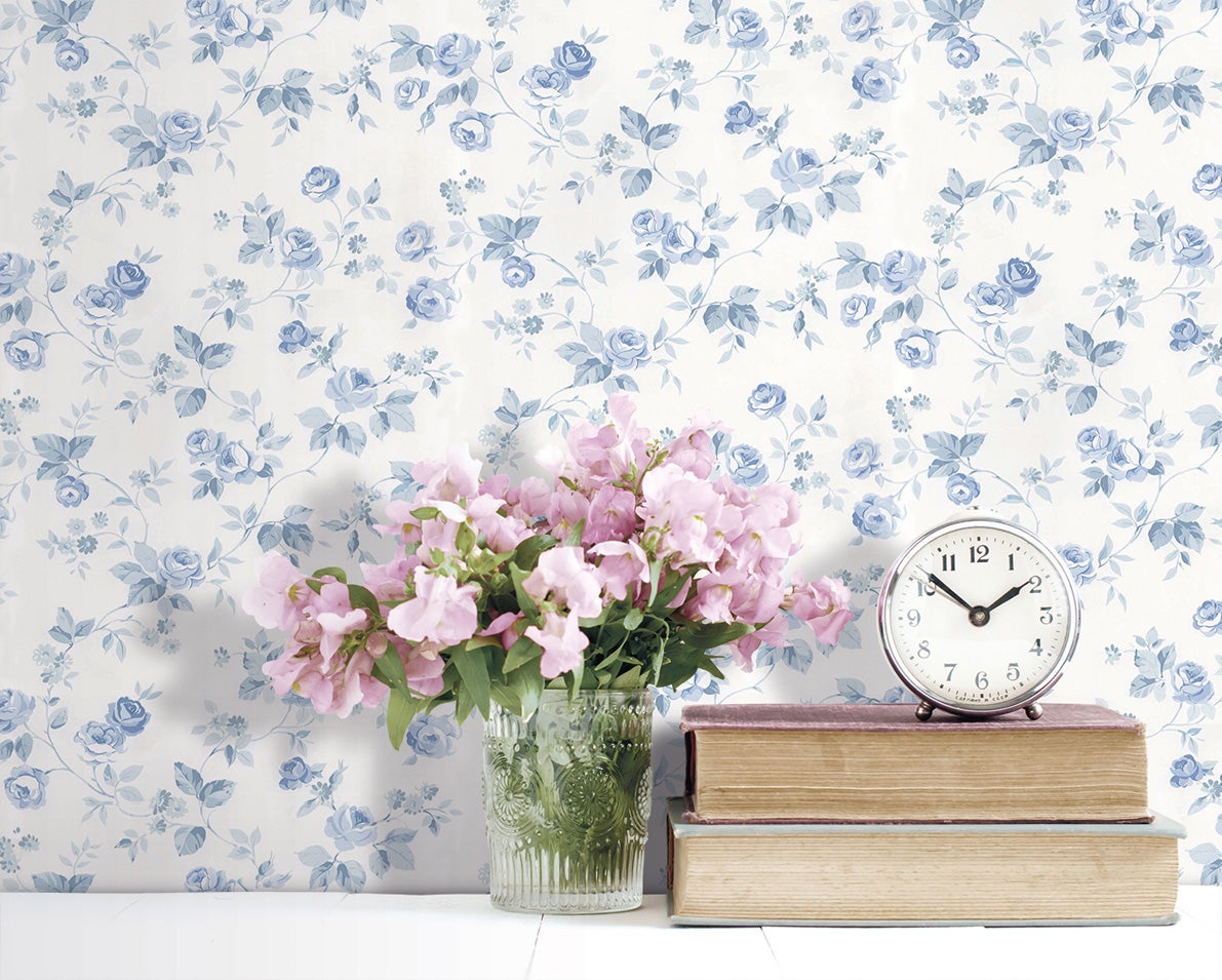 Papier peint fleurs bleu et blanc cassé - 53 cm x 10 m - Sanders & Sanders - 2