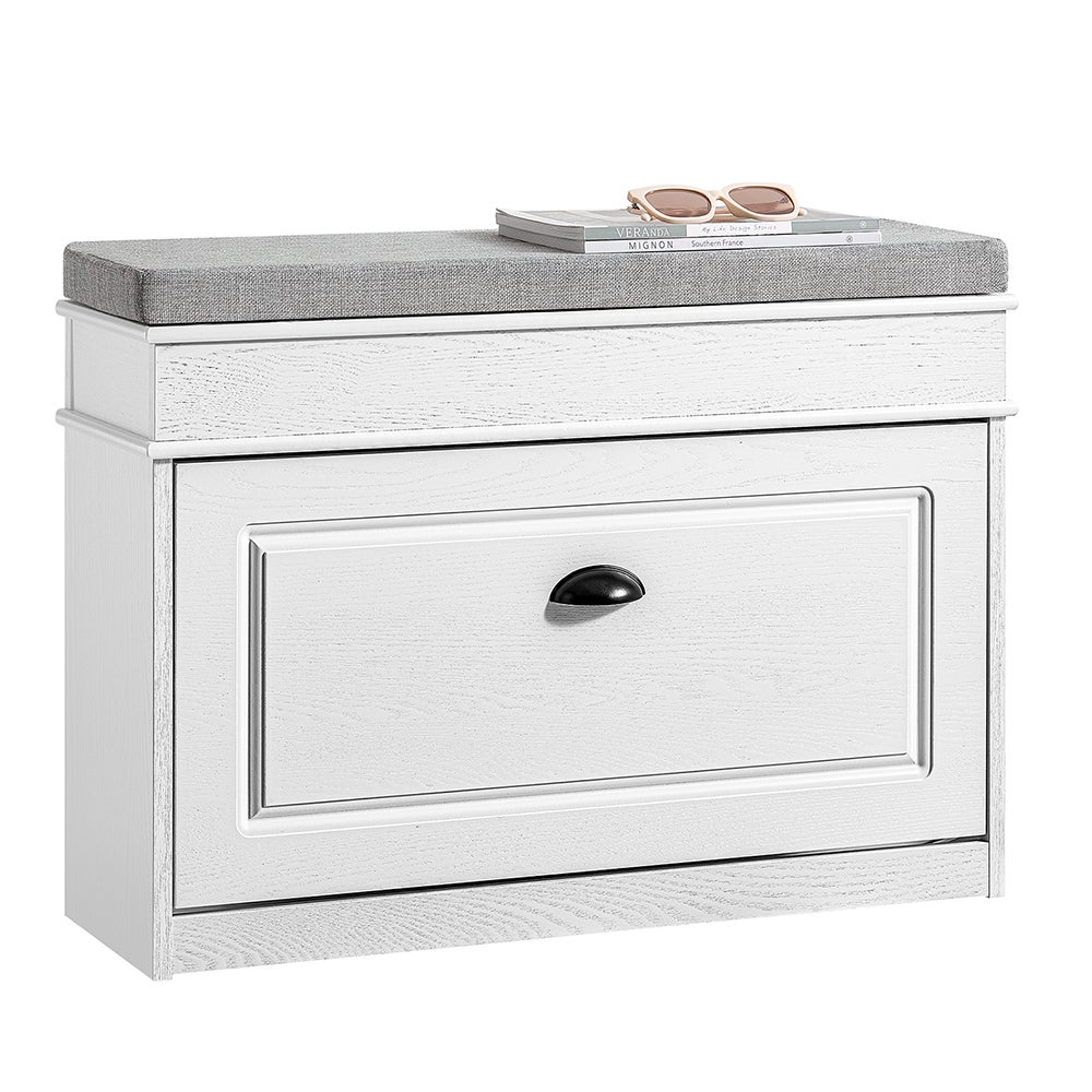 SoBuy Ławka na buty z poduszką i szufladą boczną biały 61x24x51cm FSR82-K-WG