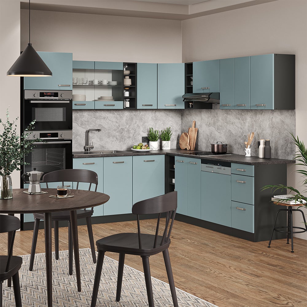 Vicco Cuisine en angle R-Line, Bleu-gris/Anthracite, 247 x 237 cm, PT Chêne - 6