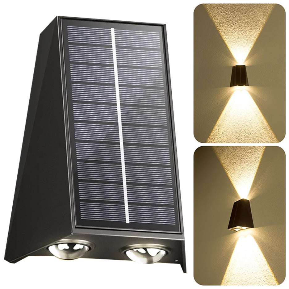 Zewnętrzne oświetlenie słoneczne górno dolne oświetlenie ścienne LED zasilane energią słoneczną wodoodporne lampy solarne zmierzchu świtu dziedzińcu