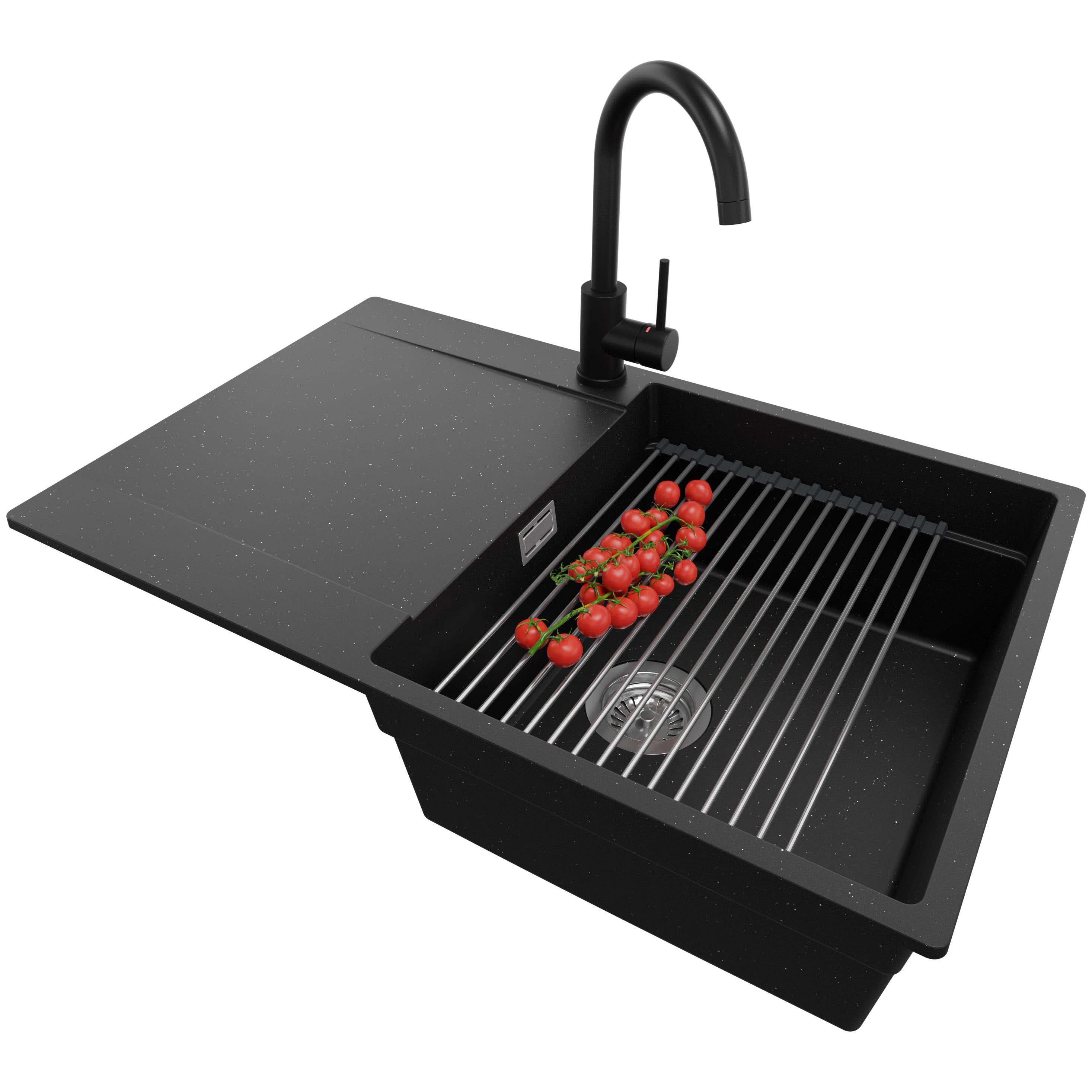 Fregadero Granito Negro Metallic 78x50cm, Cocina Seno Grifo