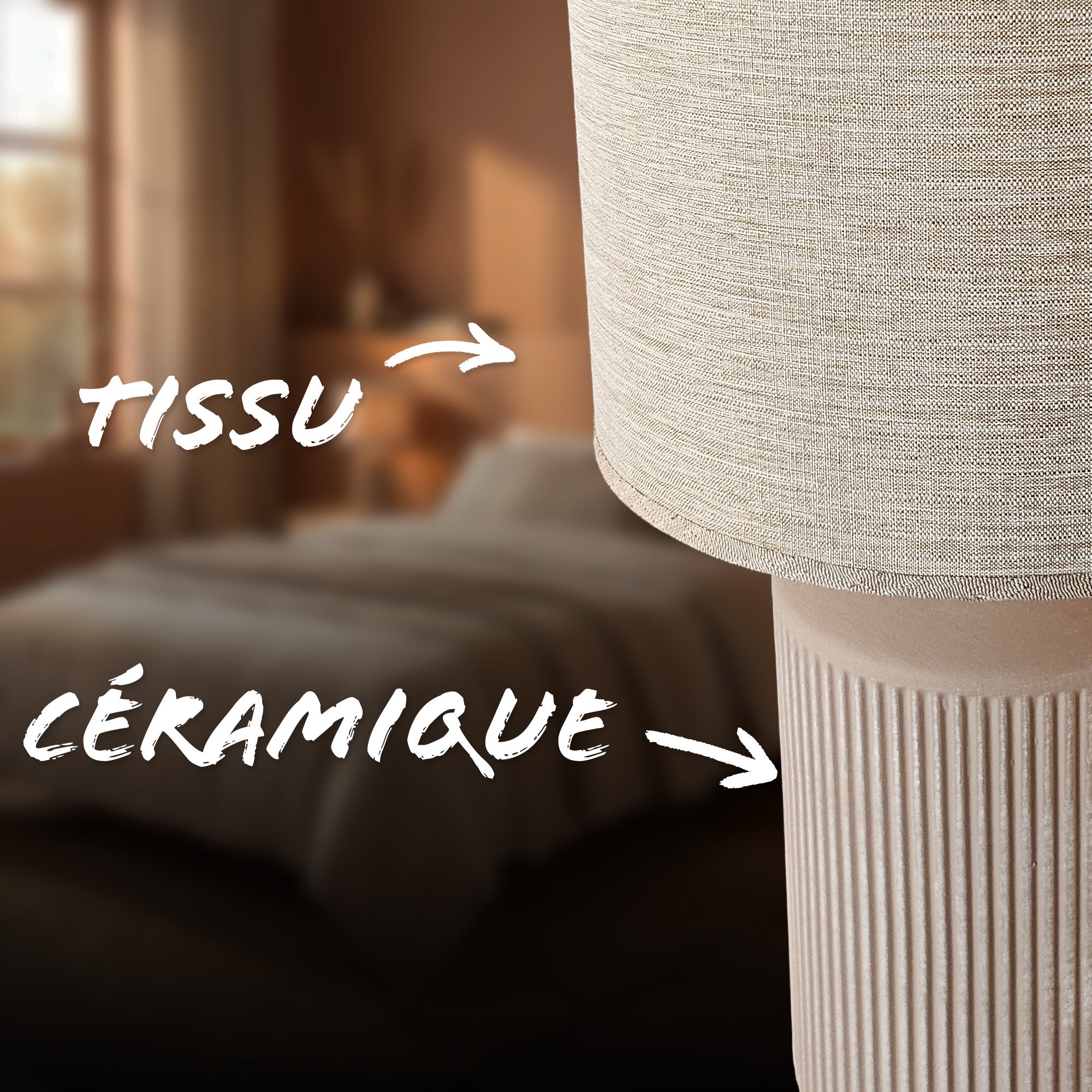 Lampe de table - avec abat-jour tissu - IP20 - D.220x375mm - E27 max. 10W - marron - avec interrupteur câble - Briloner - 2