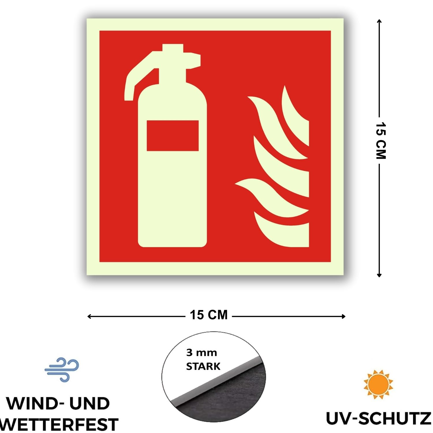 6 Cartelli Per Estintore Fotoluminescenti, 15x15 Cm, Adesivi Riutilizzabili Per Interni/esterni, Visibili Al Buio, Sicurezza Antincendio - 2