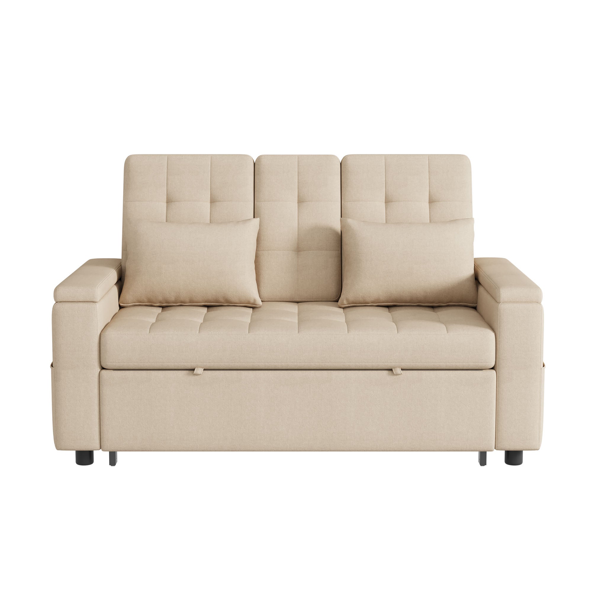 Canapé convertible 2 places avec rangement et dossier réglable, canapé pliant - 159 x 142.5 x 92 cm - Tissu en coton-lin - Beige - 8