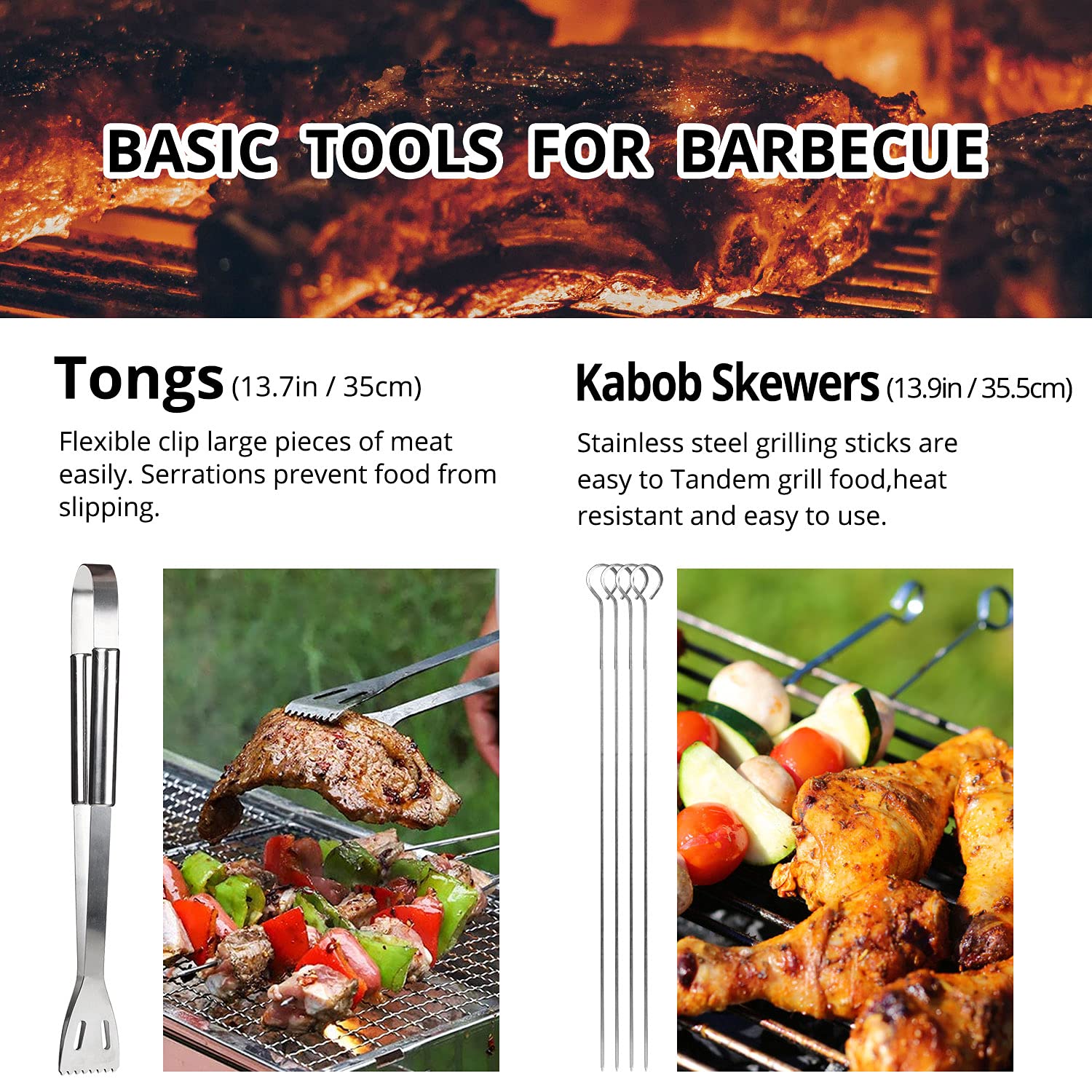 Conjunto profissional de utensílios de churrasco em aço inoxidável para exterior com bolsa de transporte prática (conjunto de 9) - 3