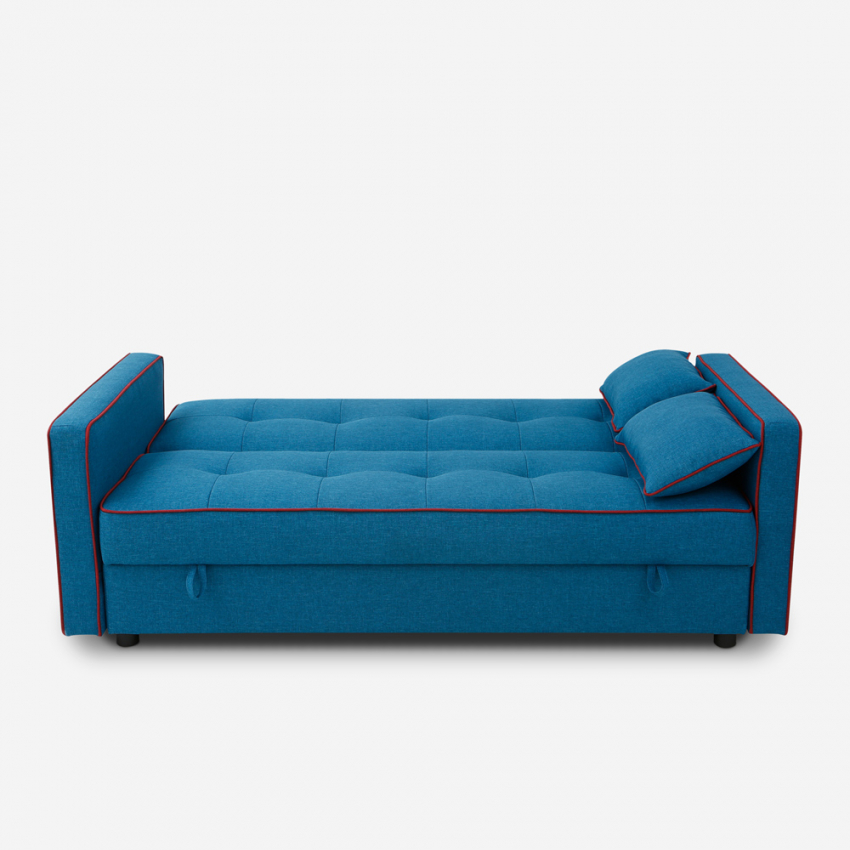 Divano letto 2 posti classico matrimoniale in tessuto con contenitore Zalto - Blu - 6