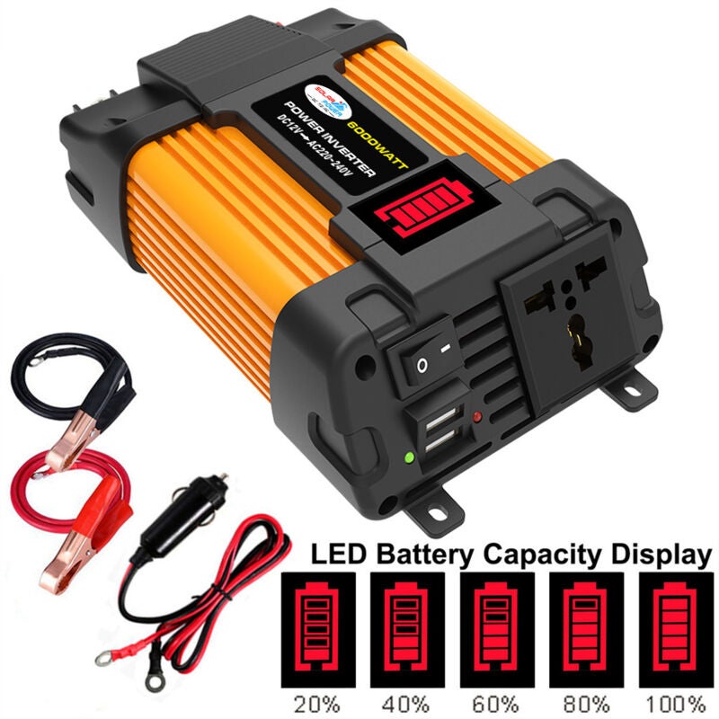 Convertisseur de tension 4000W DC 12V à 220V Double chargeur USB 4.2A Protection surcharge et courts-circuits Affichage puissance batterie - 3