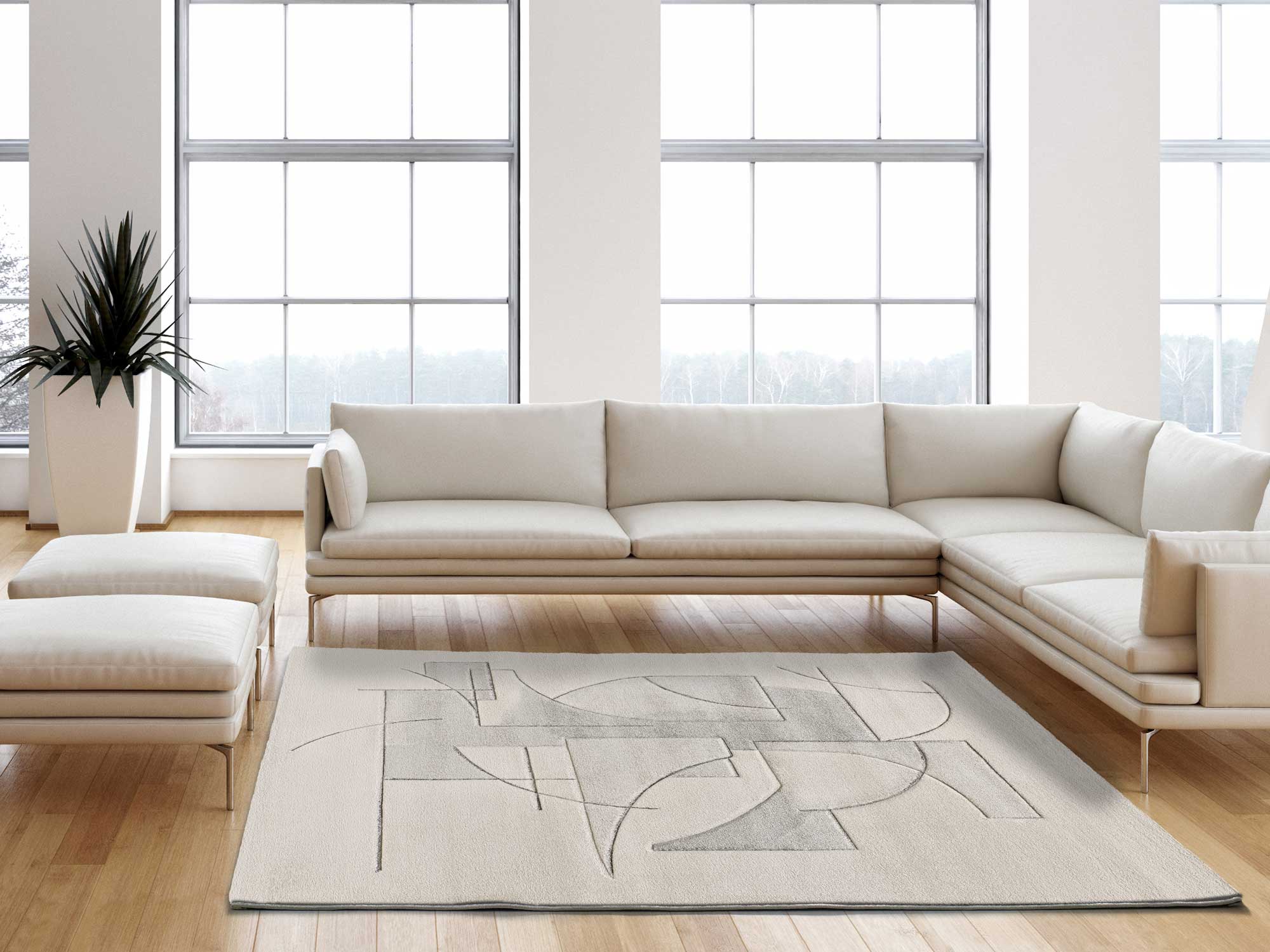 Prostokątny kremowy dywan wewnętrzny 120 x 170 cm geometryczny LENA - ATTICGO