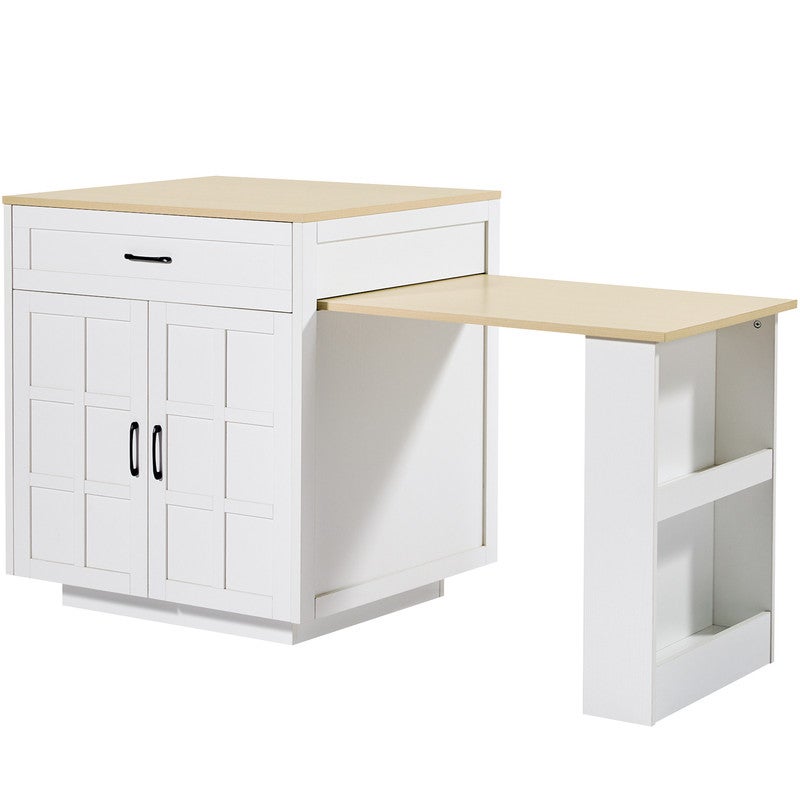 Table a Manger Extensible avec Espace de Rangement, Desserte Cuisine avec Deux tiroirs et Quatre Compartiments,Blanc(133-202×70×93,5cm) - 9