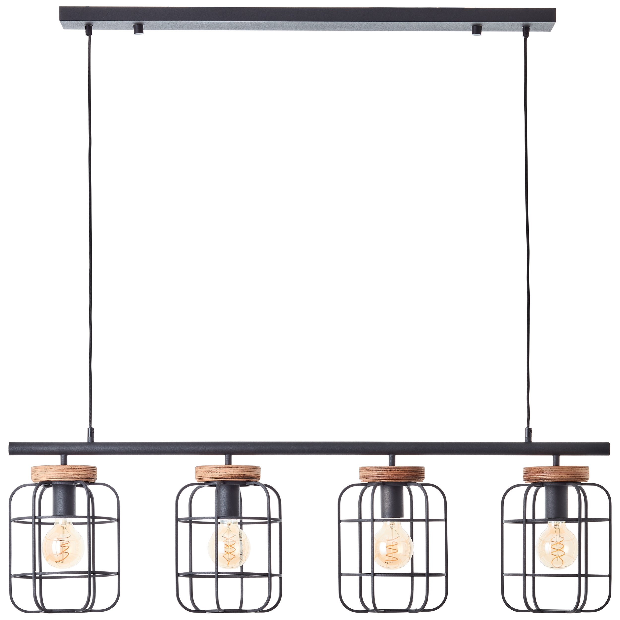 Brilliant lampa wisząca Gwen 4 żarówki czarny stal/drewno aluminium czarny 4x A60, E27, 40 W - 2