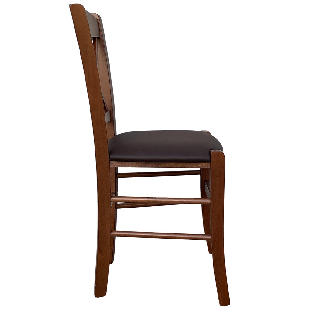 Chaise En Bois VENEZIA Avec Assise Rembourrée Simili-cuir - Noyer Clair, Marron, Entièrement Assemblée