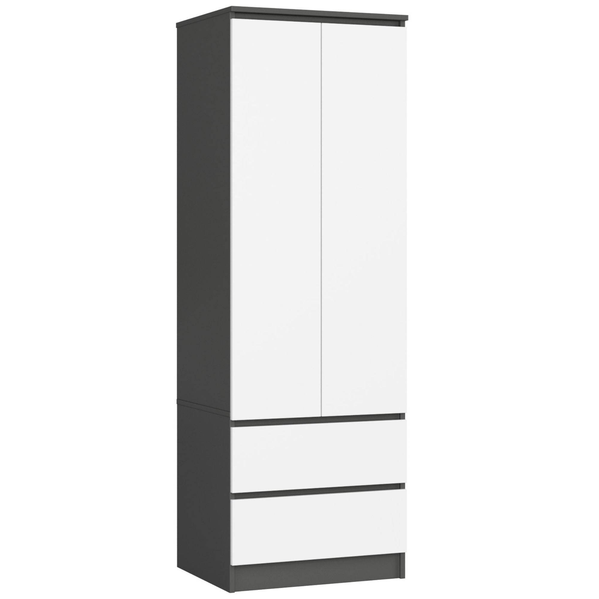 Szafa AKORD S60 Grafit Szary 60 cm 2 drzwi 2 szuflady kolor Biały mat 1 półka 60x51x180 cm
